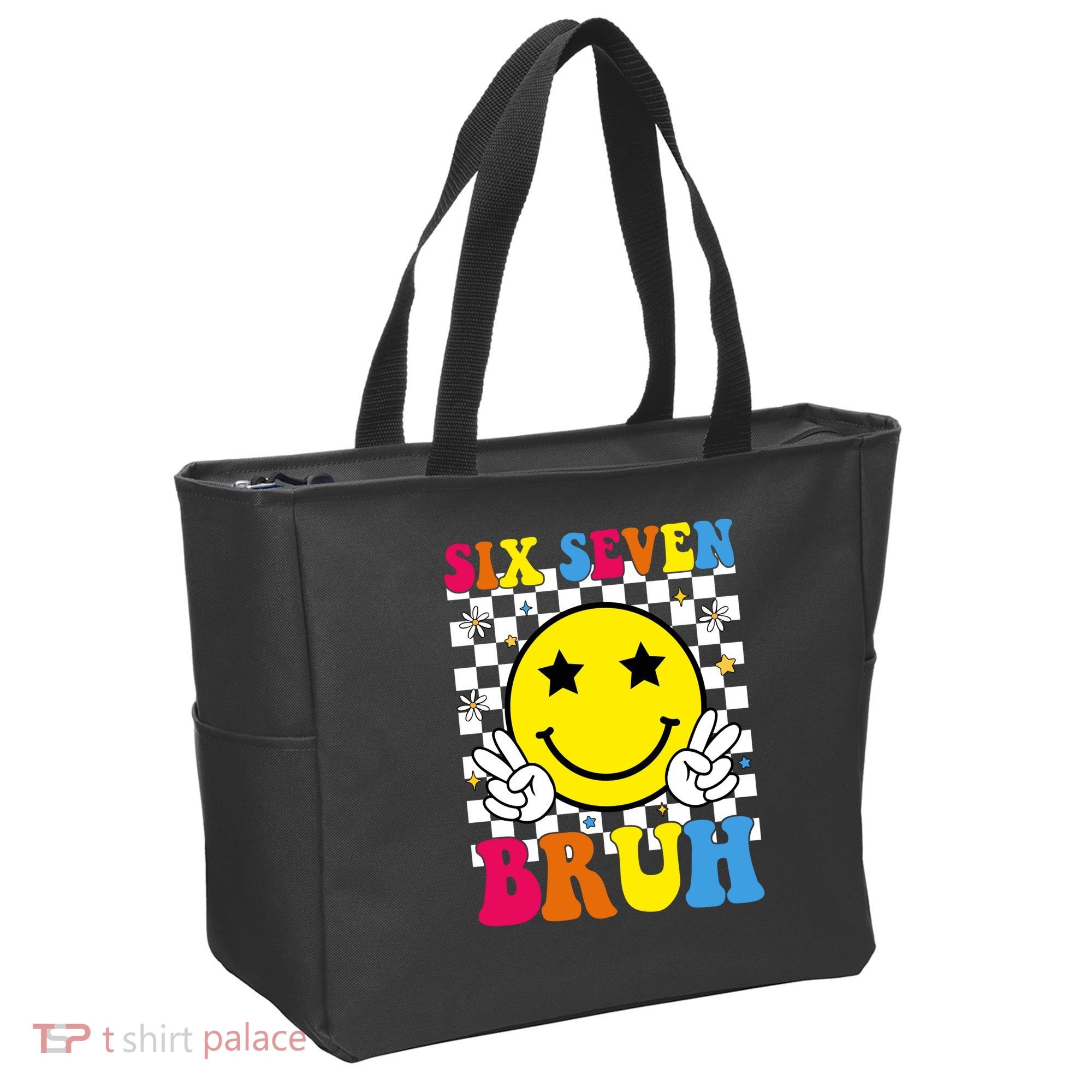 67 Meme Gen Alpha Slang 6-7 Six Seven Bruh Smile Face Tote Bag