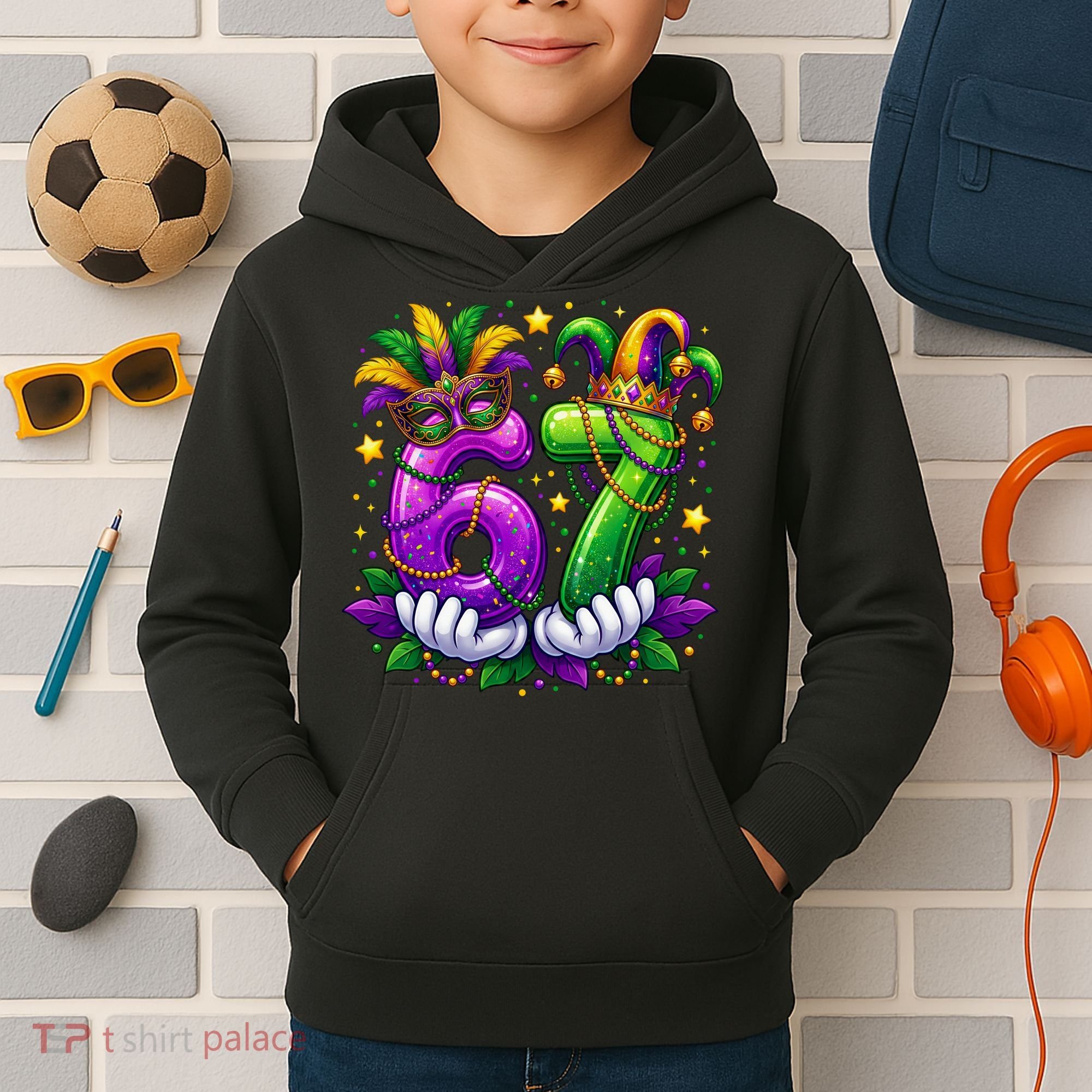 67 Mardi Gras Party 6-7 Meme Six Seven Kids Hoodie
