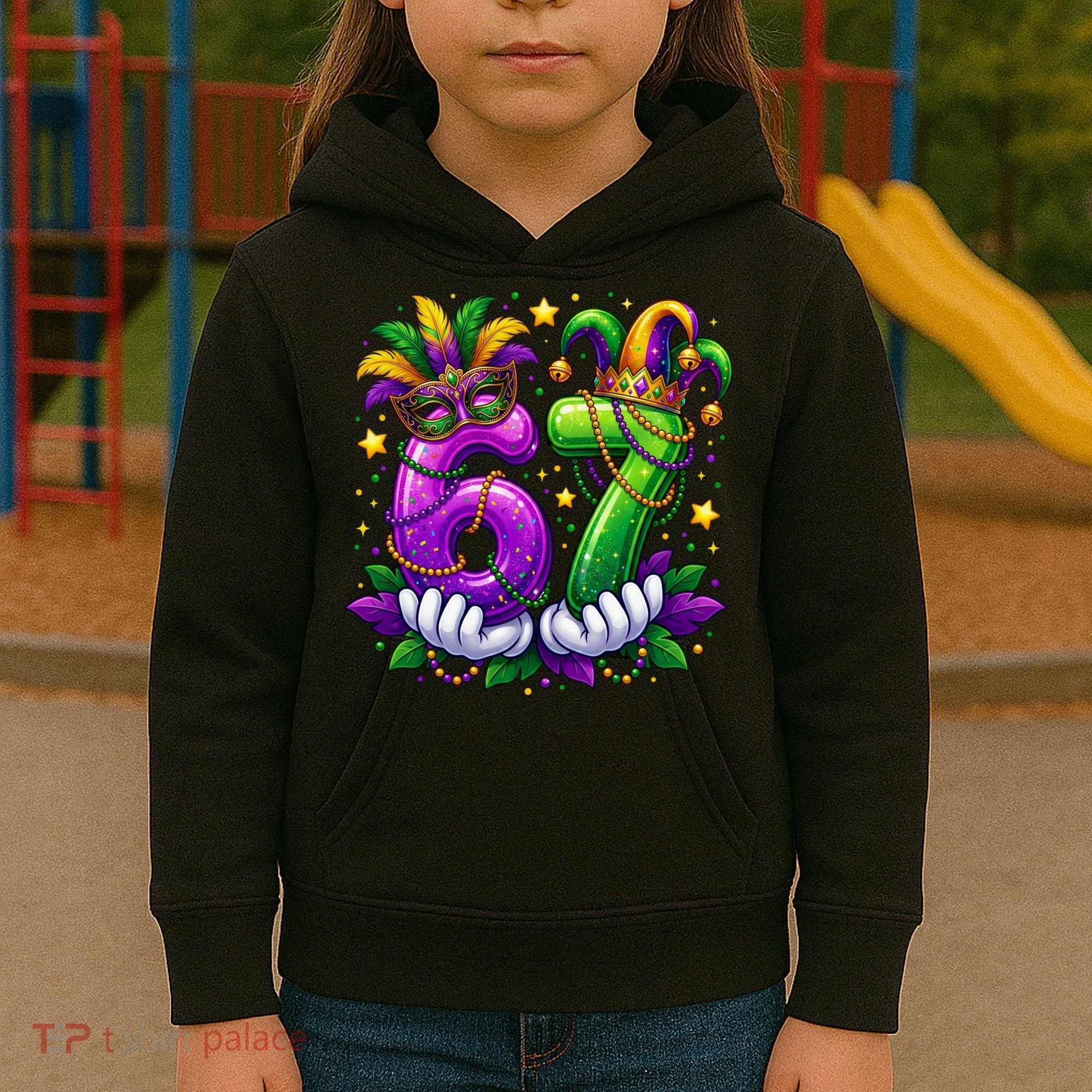 67 Mardi Gras Party 6-7 Meme Six Seven Kids Hoodie