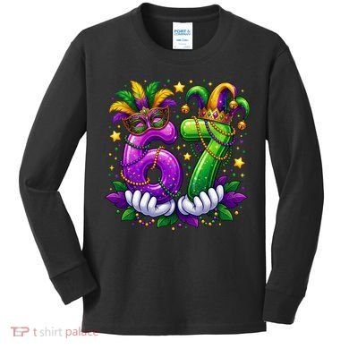 67 Mardi Gras Party 6-7 Meme Six Seven Kids Long Sleeve Shirt