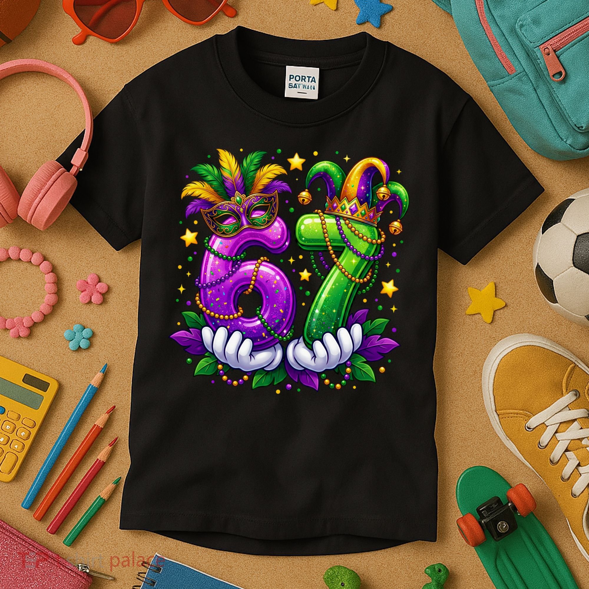 67 Mardi Gras Party 6-7 Meme Six Seven Kids T-Shirt