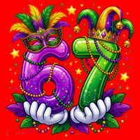 67 Mardi Gras Party 6-7 Meme Six Seven Santa Hat thumb 1