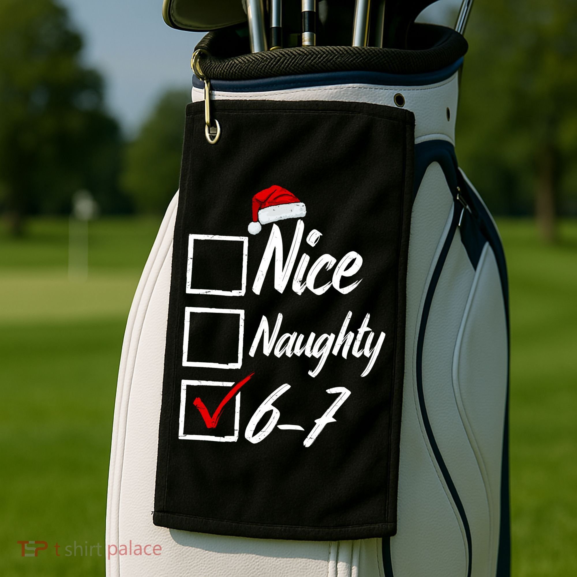 6-7 Meme Nice Naughty 67 Christmas Brain Rot Golf Towel