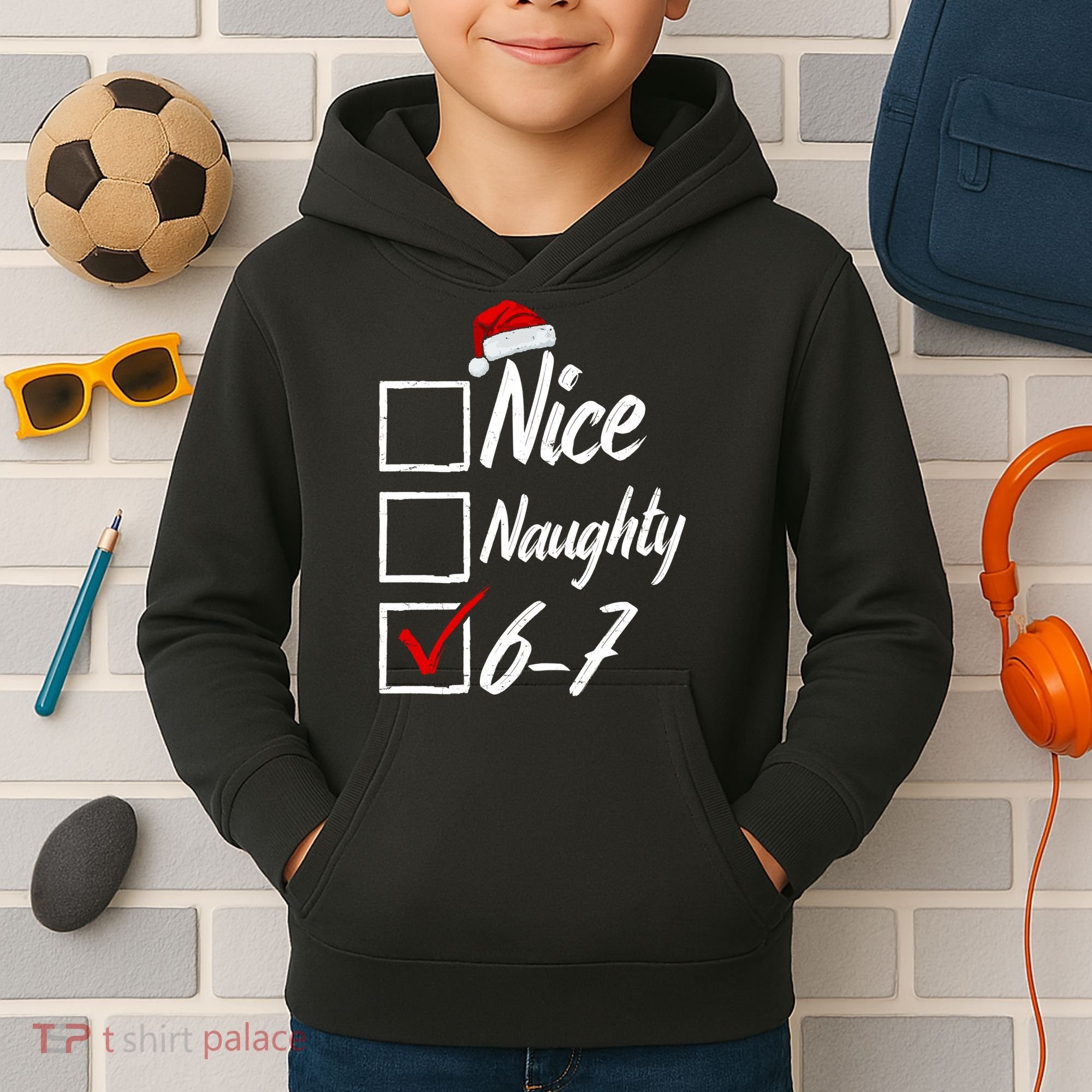 6-7 Meme Nice Naughty 67 Christmas Brain Rot Kids Hoodie