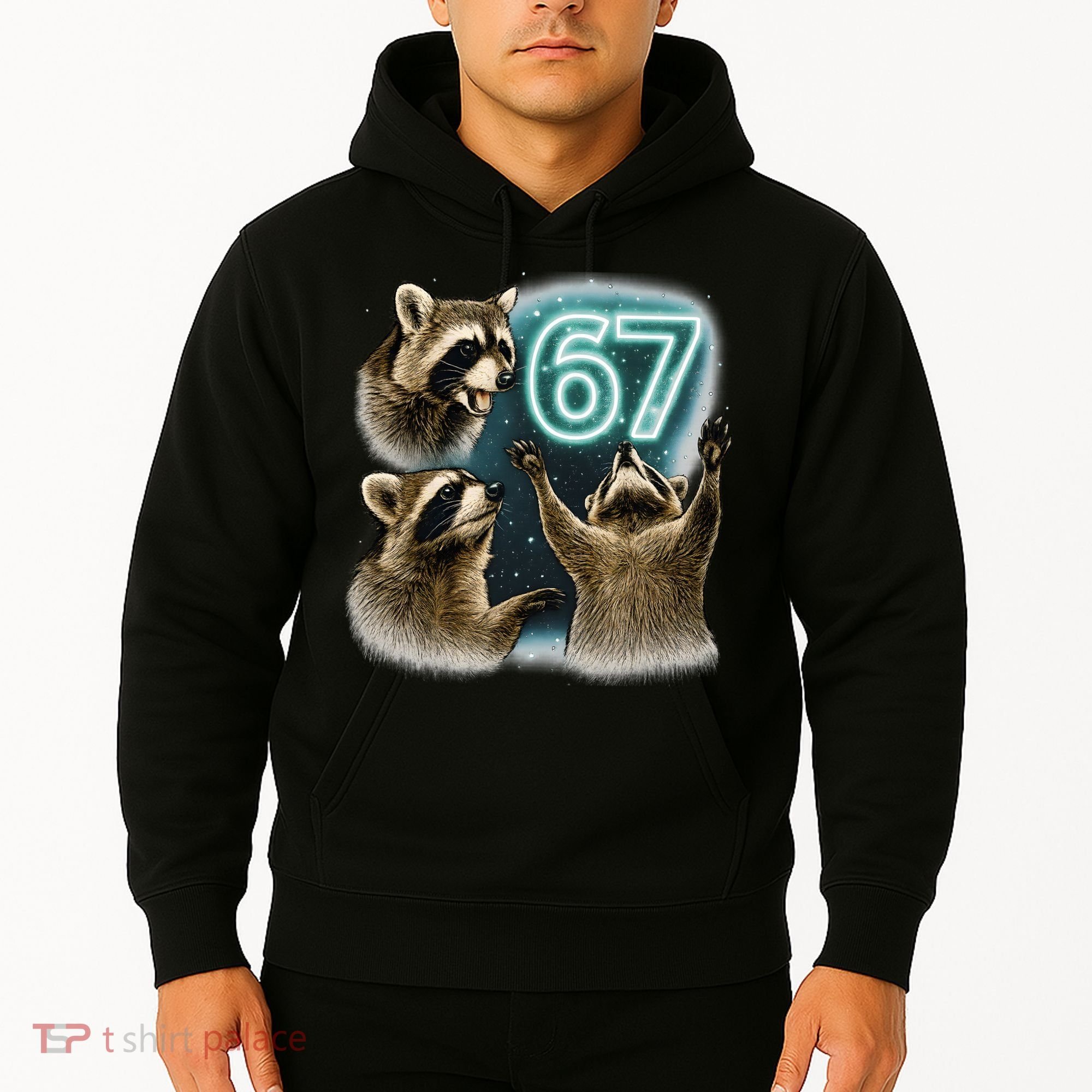 67 Meme Racoon Howling At The Moon 6-7 Hoodie
