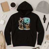 67 Meme Racoon Howling At The Moon 6-7 Hoodie thumb 3