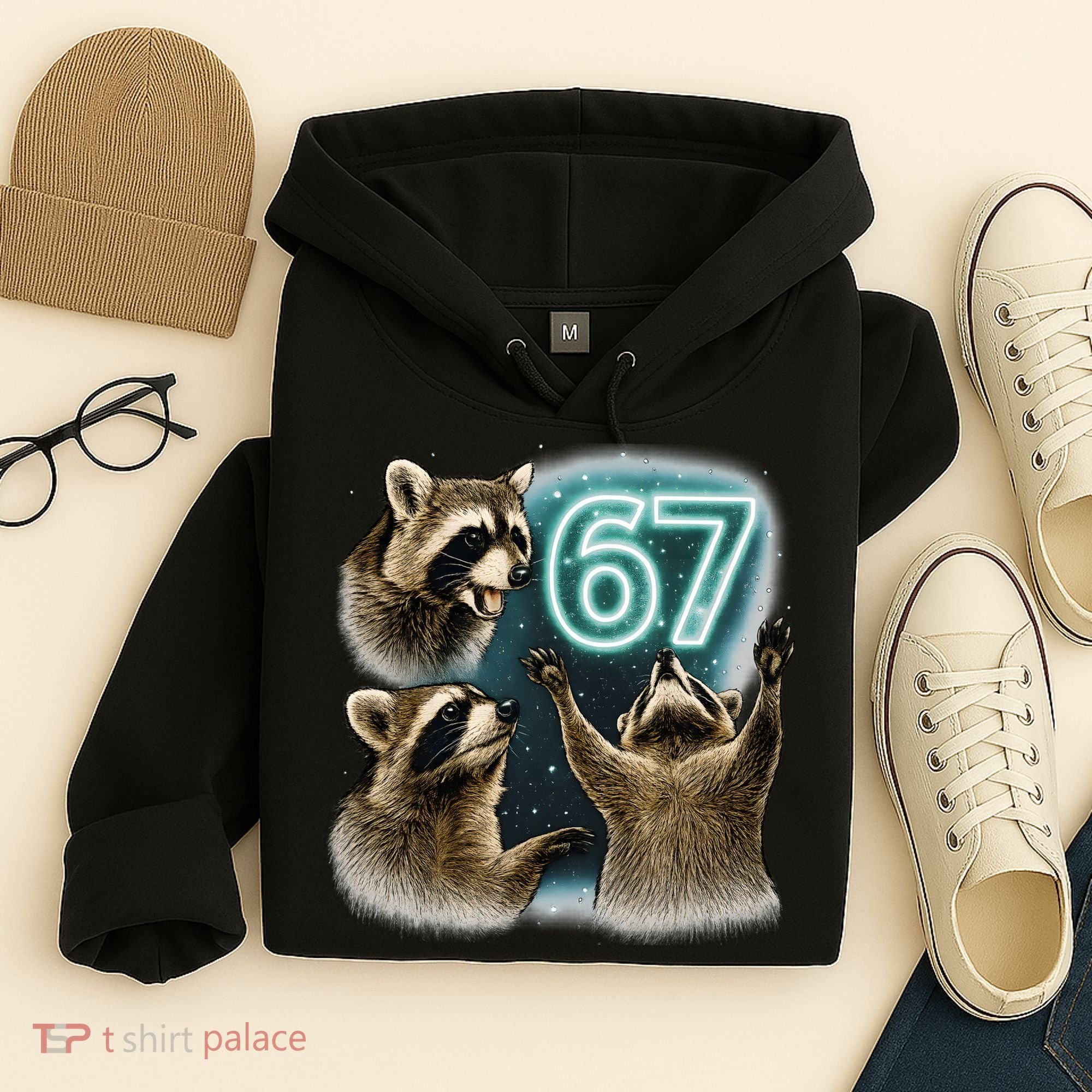 67 Meme Racoon Howling At The Moon 6-7 Hoodie