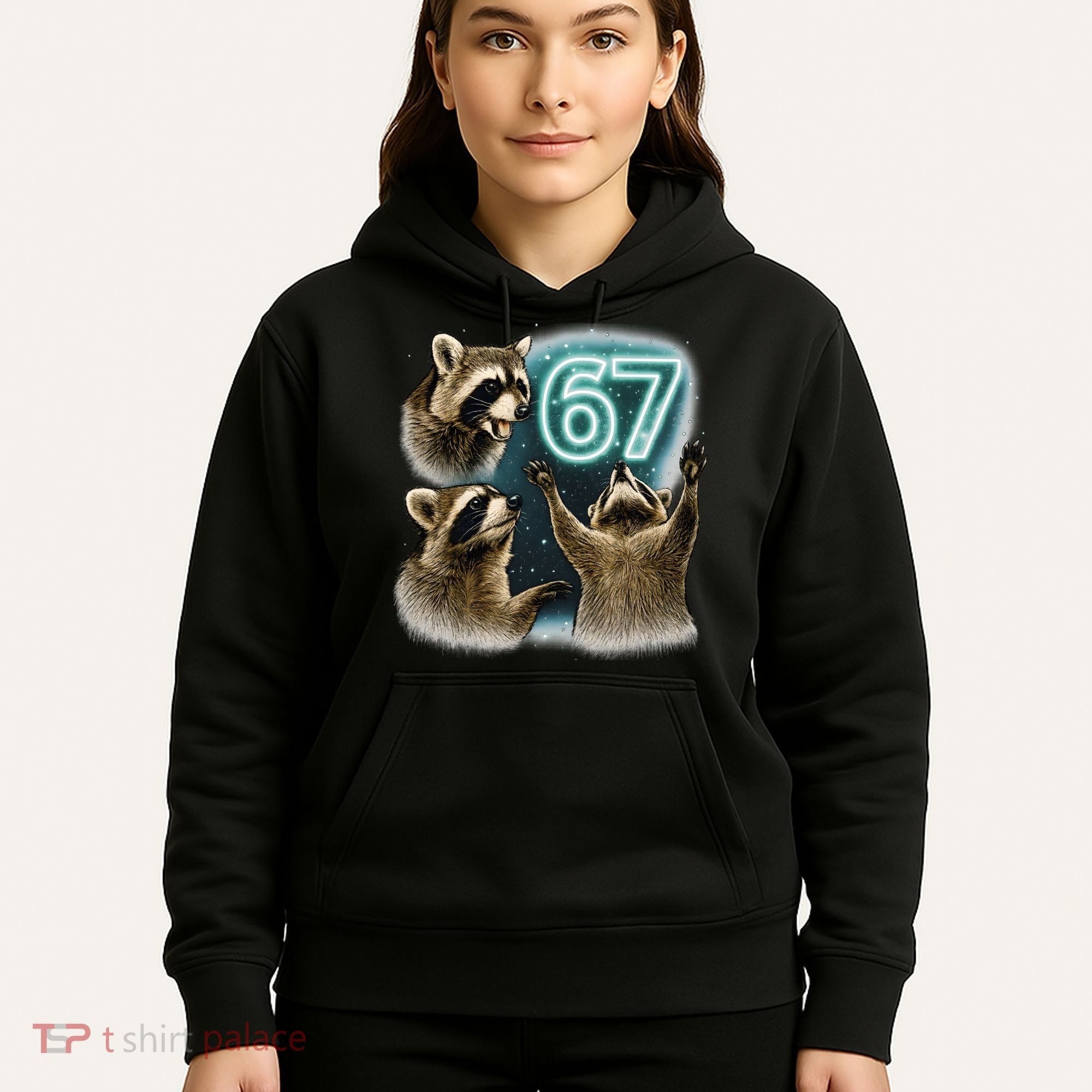 67 Meme Racoon Howling At The Moon 6-7 Hoodie
