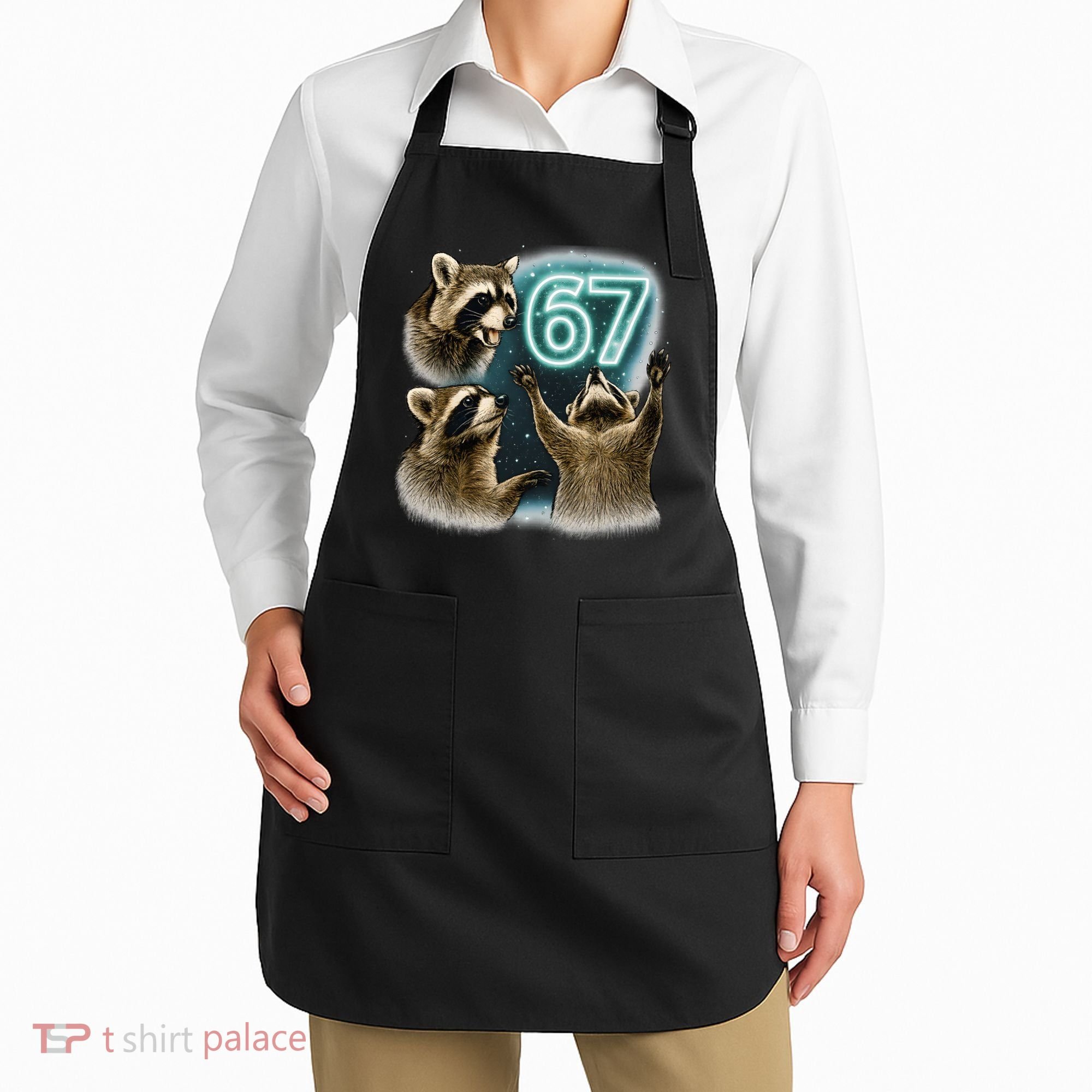 67 Meme Racoon Howling At The Moon 6-7 Apron