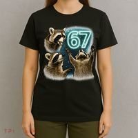 67 Meme Racoon Howling At The Moon 6-7 T-Shirt thumb 4