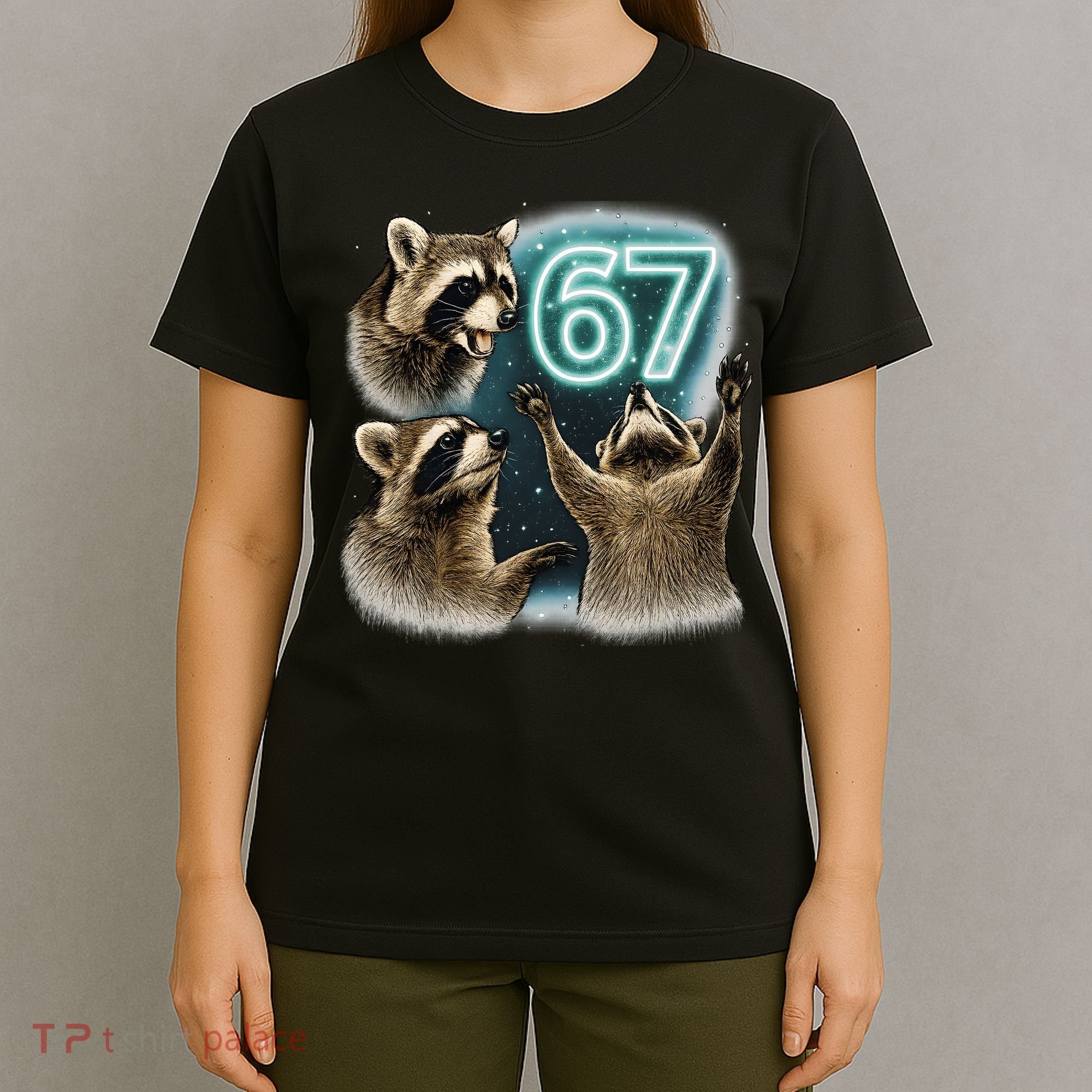 67 Meme Racoon Howling At The Moon 6-7 T-Shirt