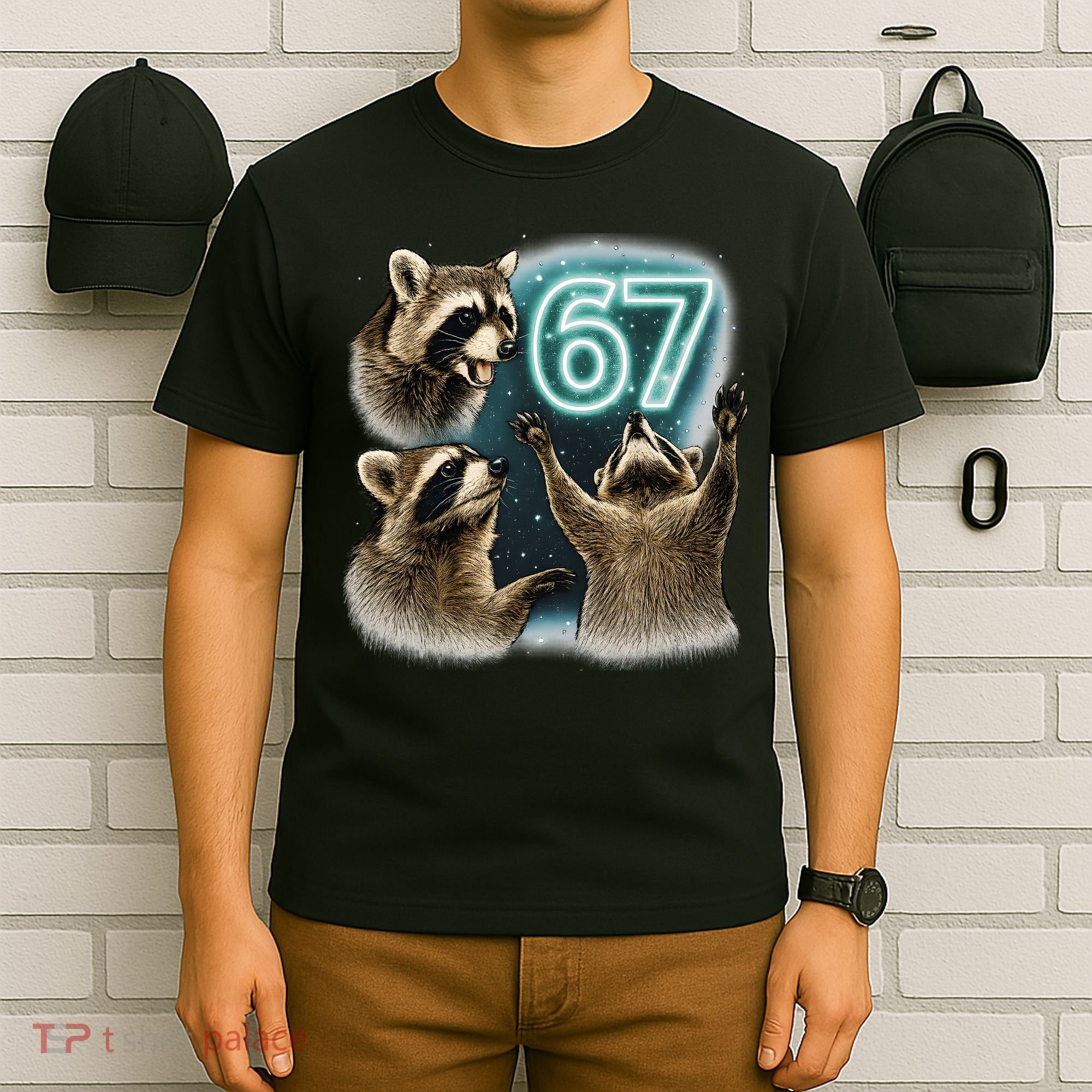 67 Meme Racoon Howling At The Moon 6-7 T-Shirt