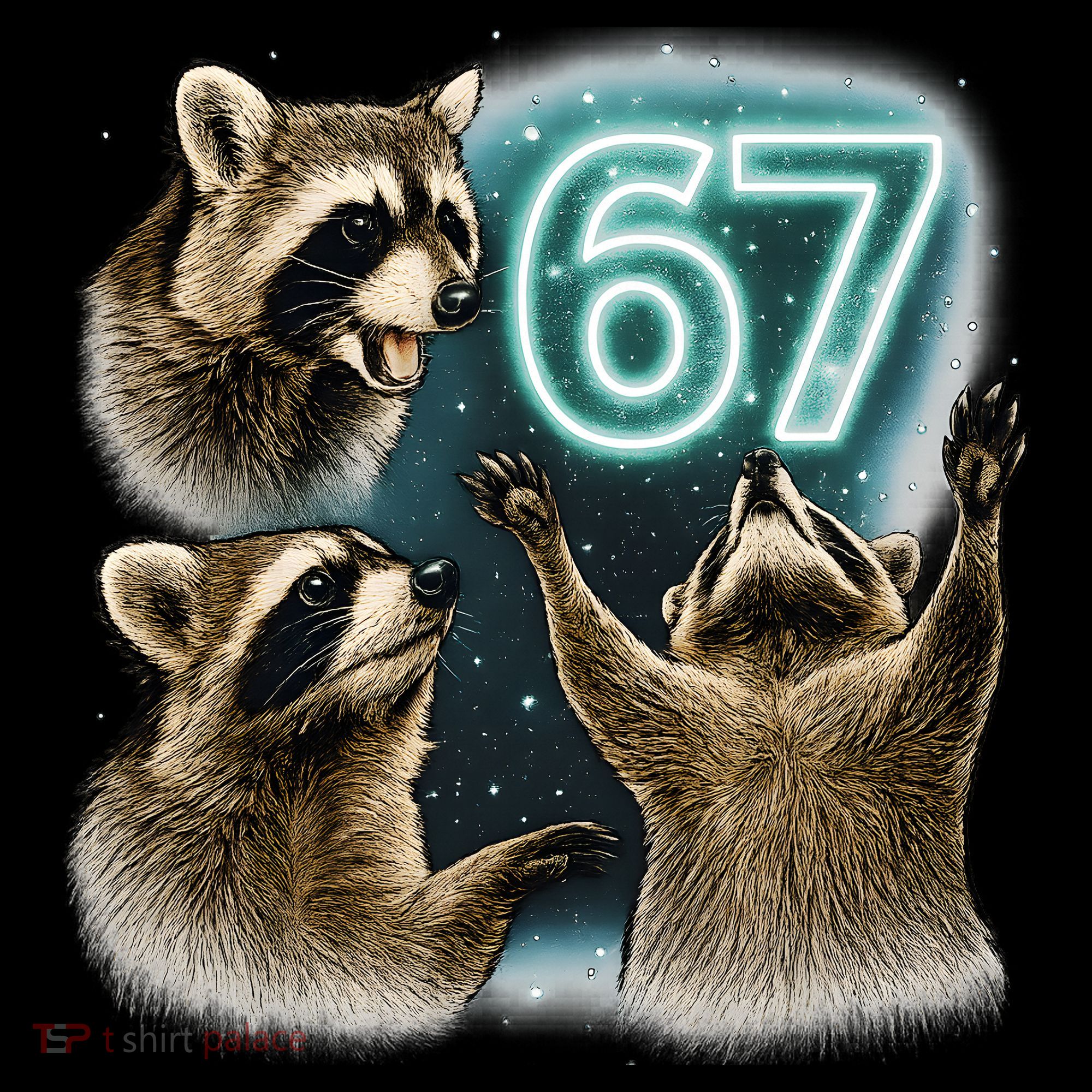67 Meme Racoon Howling At The Moon 6-7 T-Shirt