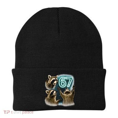 67 Meme Racoon Howling At The Moon 6-7 Beanie