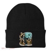 67 Meme Racoon Howling At The Moon 6-7 Beanie thumb 0