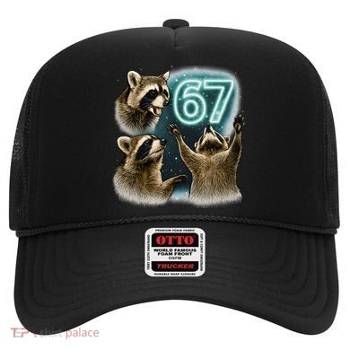 67 Meme Racoon Howling At The Moon 6-7 Hat