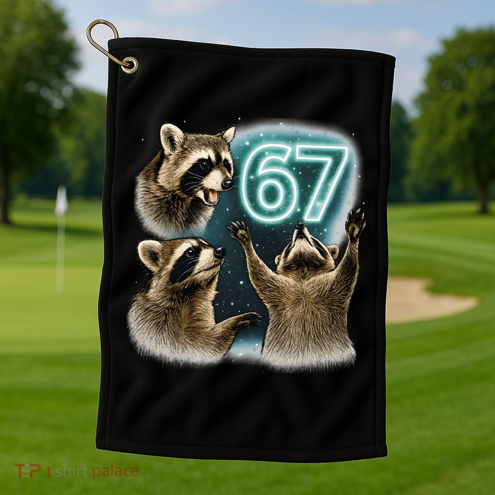67 Meme Racoon Howling At The Moon 6-7 Golf Towel