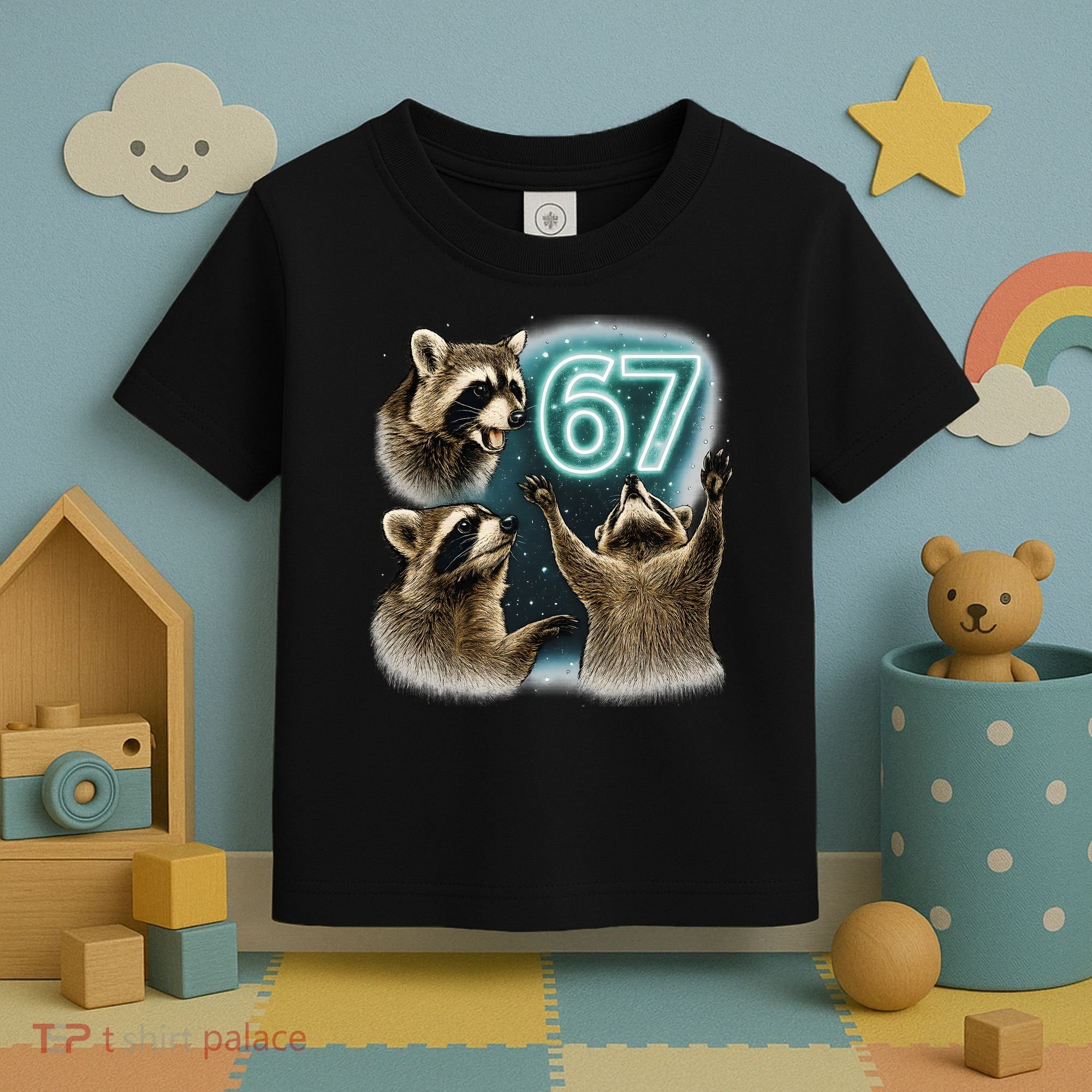 67 Meme Racoon Howling At The Moon 6-7 Toddler T-Shirt
