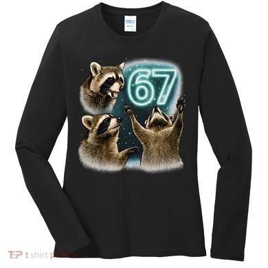67 Meme Racoon Howling At The Moon 6-7 Women's Long Sleeve Shirt