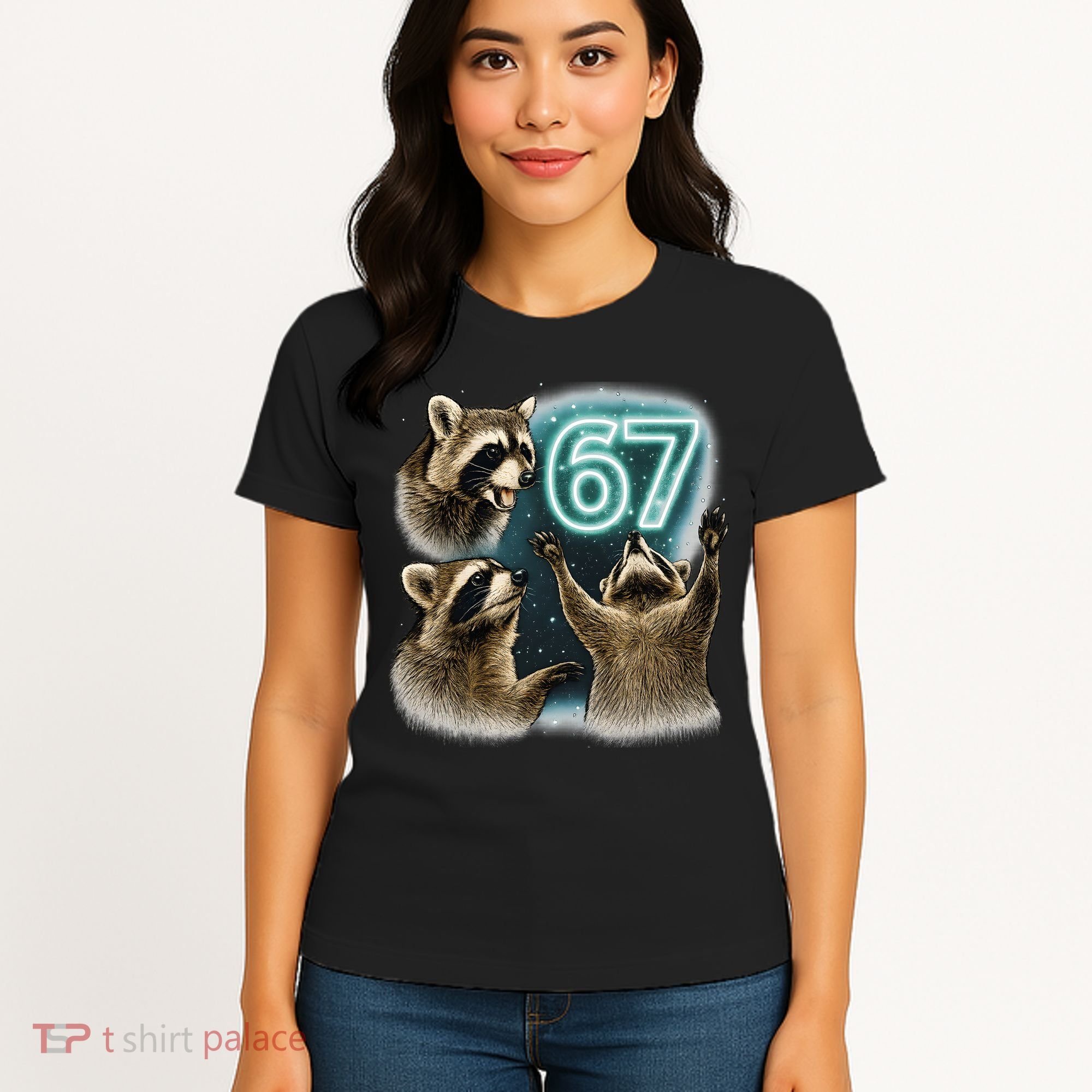 67 Meme Racoon Howling At The Moon 6-7 Women's T-Shirt