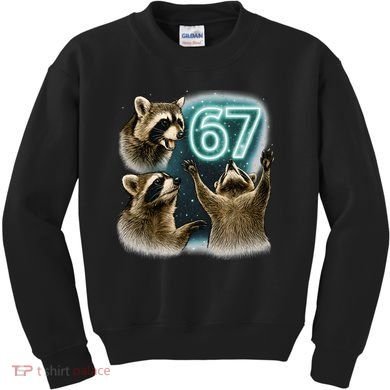 67 Meme Racoon Howling At The Moon 6-7 Kids Sweatshirt