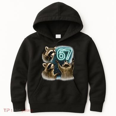 67 Meme Racoon Howling At The Moon 6-7 Kids Hoodie