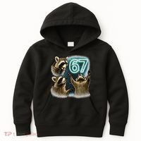 67 Meme Racoon Howling At The Moon 6-7 Kids Hoodie thumb 0