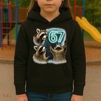 67 Meme Racoon Howling At The Moon 6-7 Kids Hoodie thumb 3