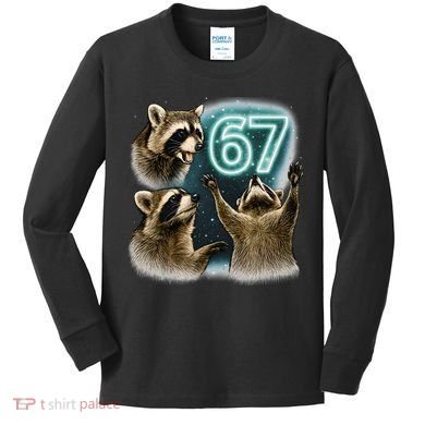 67 Meme Racoon Howling At The Moon 6-7 Kids Long Sleeve Shirt