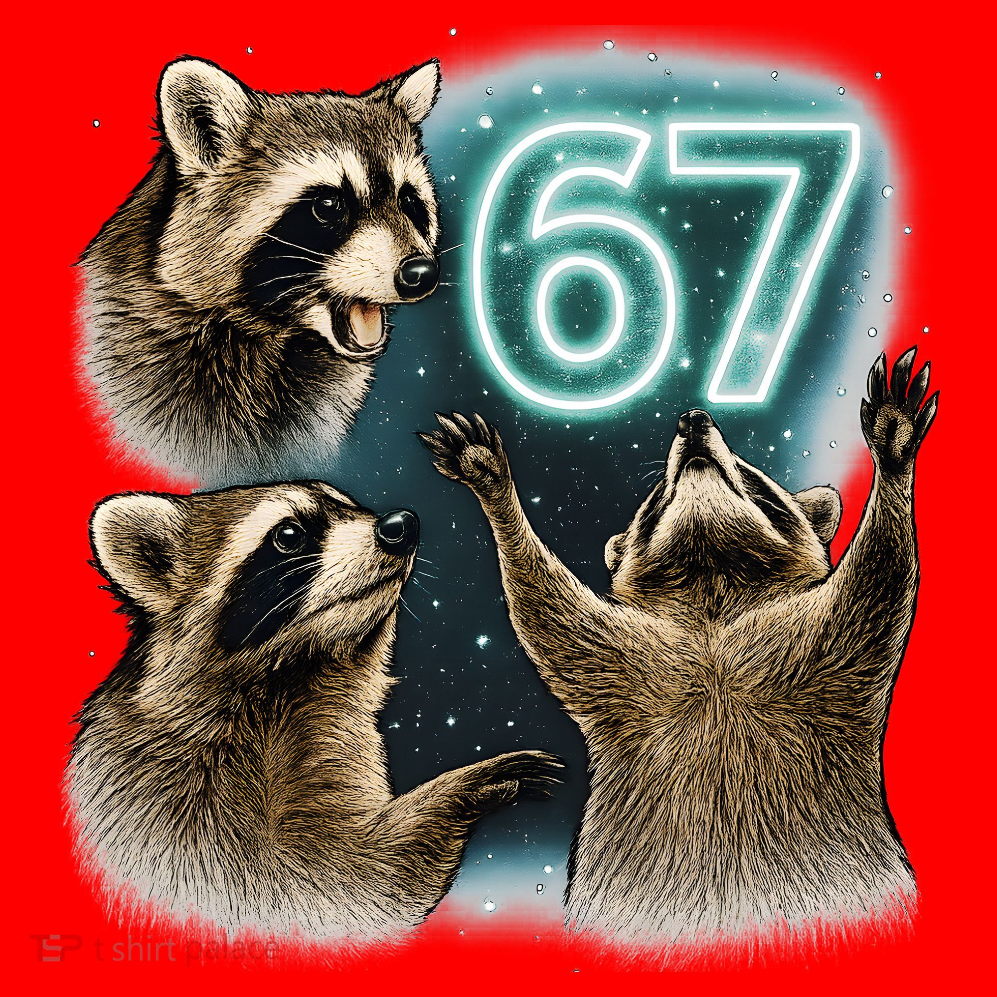67 Meme Racoon Howling At The Moon 6-7 Santa Hat
