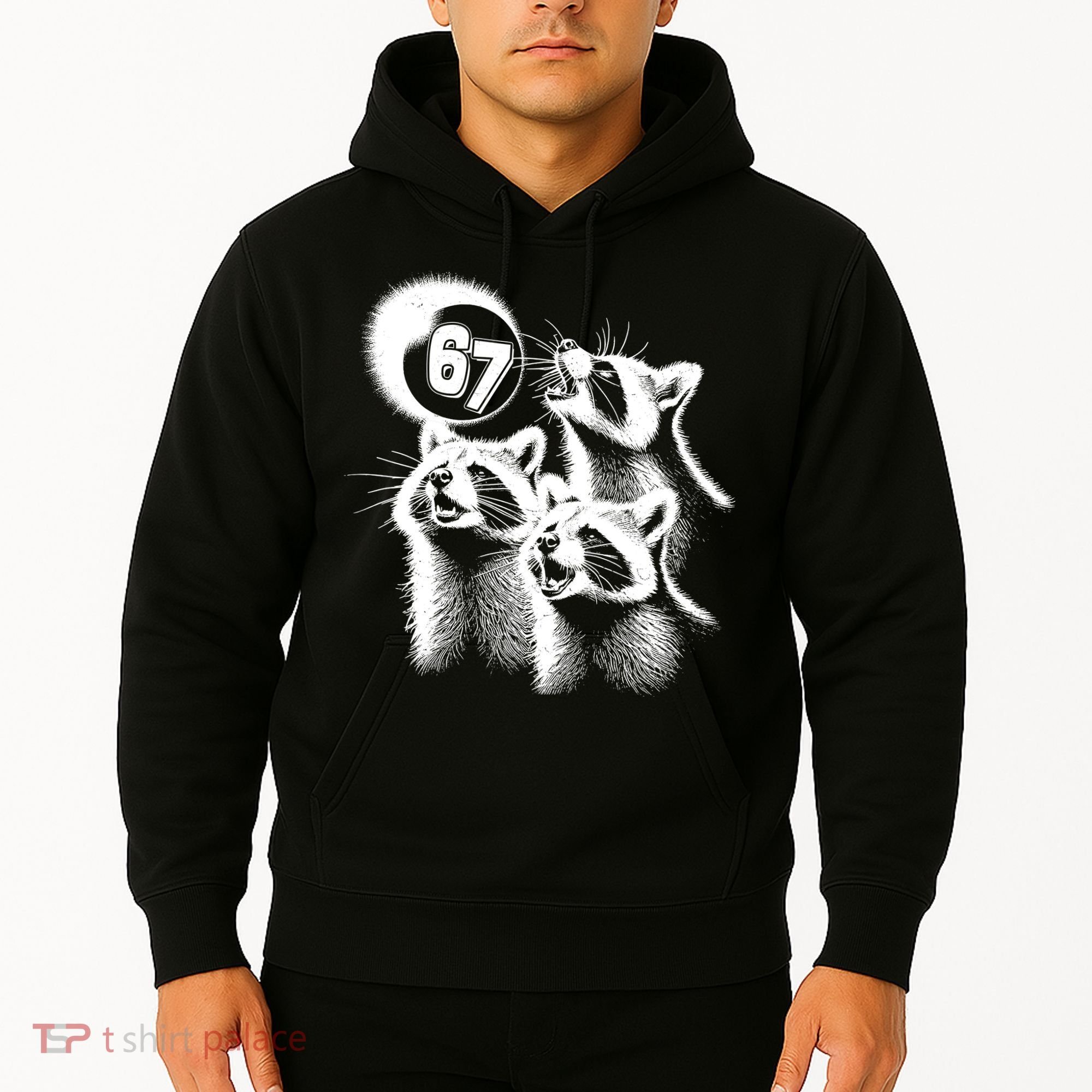 67 Meme Racoon Howling At The Moon 6-7 Hoodie