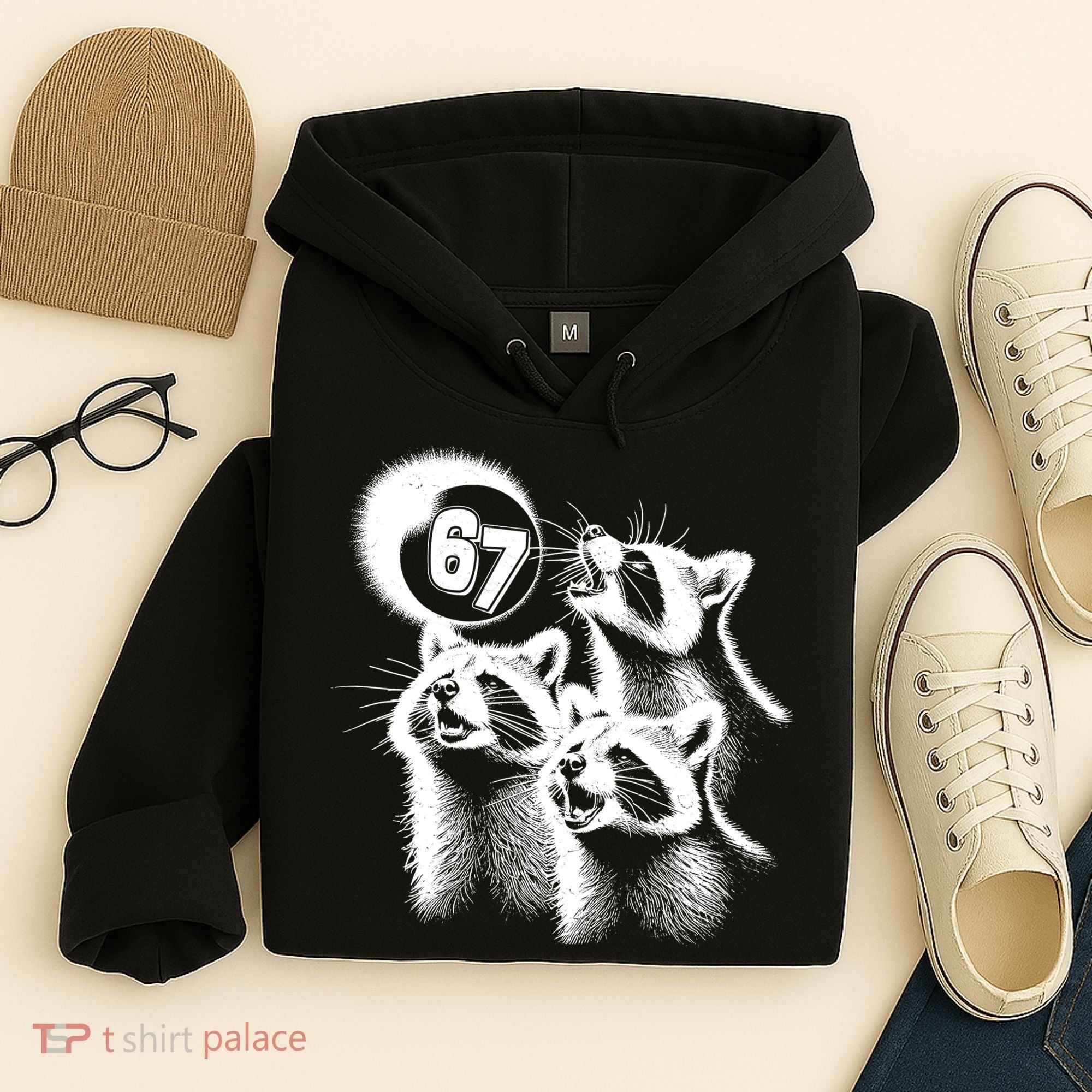 67 Meme Racoon Howling At The Moon 6-7 Hoodie