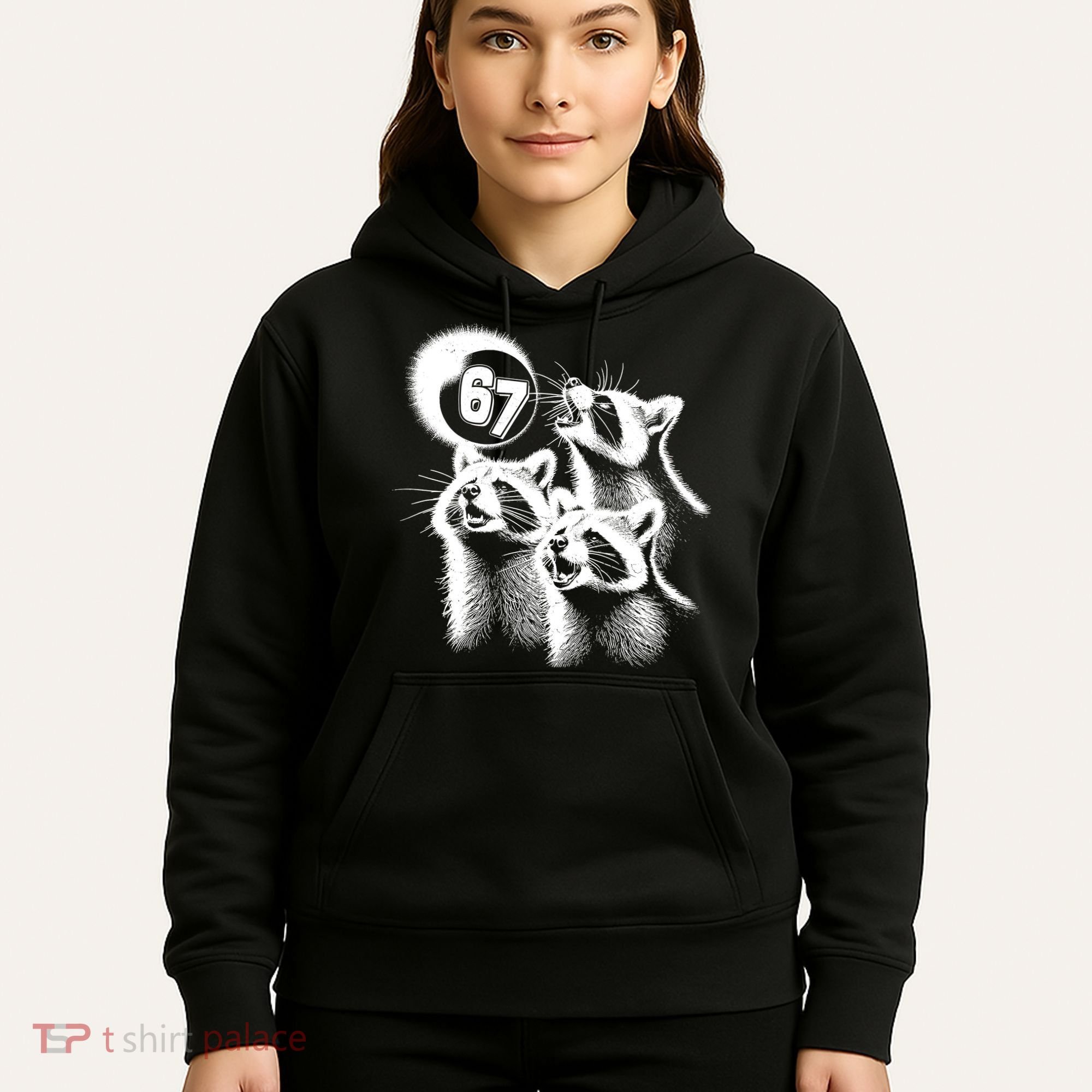 67 Meme Racoon Howling At The Moon 6-7 Hoodie