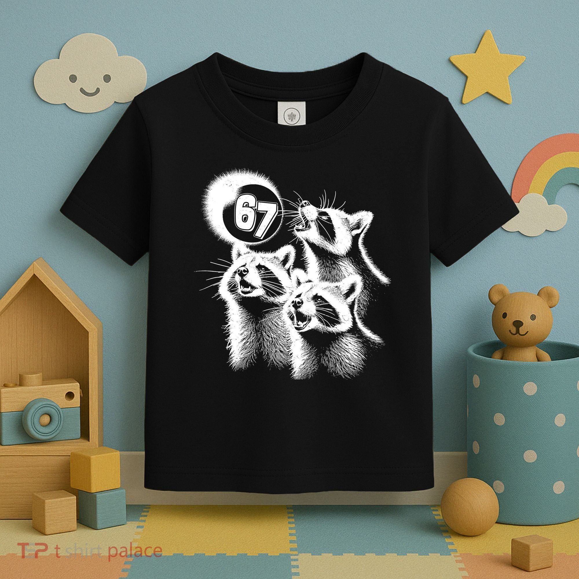 67 Meme Racoon Howling At The Moon 6-7 Toddler T-Shirt