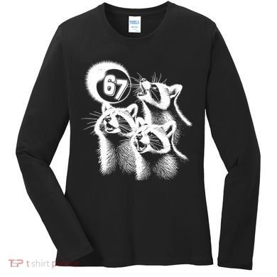 67 Meme Racoon Howling At The Moon 6-7 Women's Long Sleeve Shirt