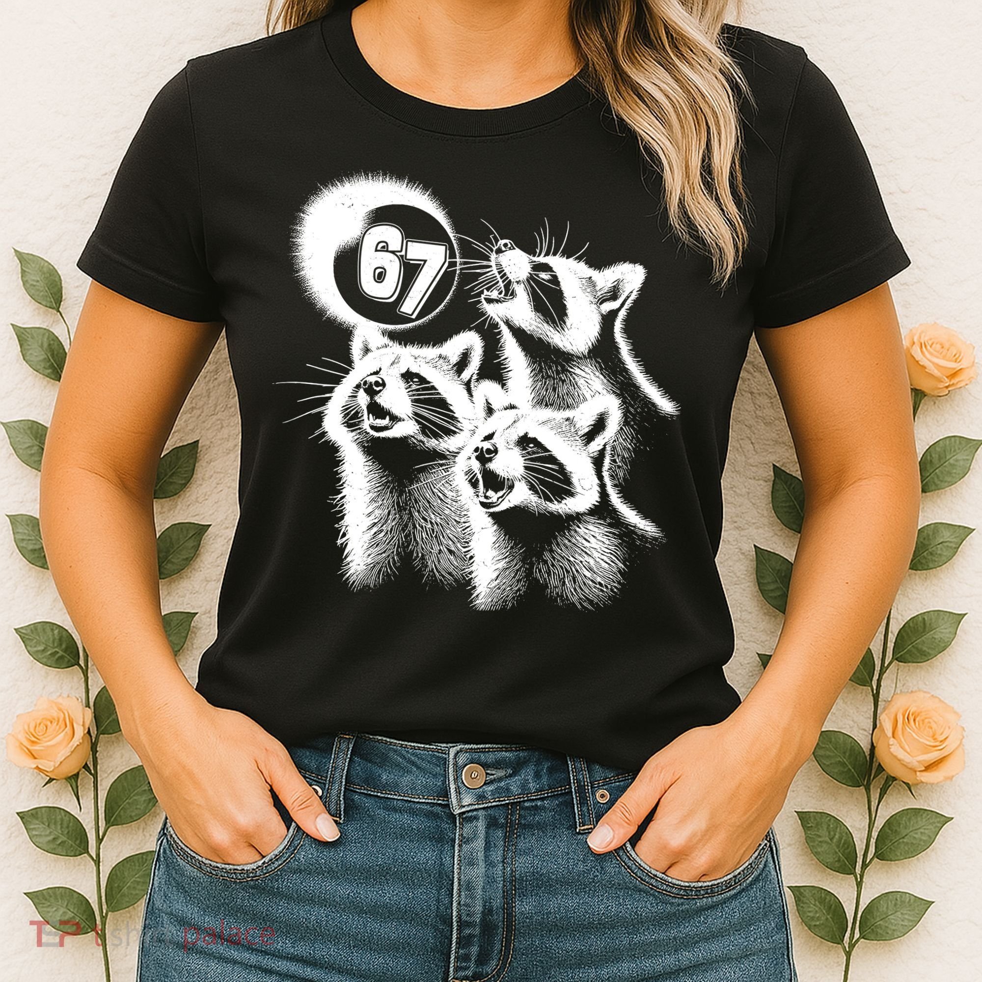 67 Meme Racoon Howling At The Moon 6-7 Women's T-Shirt