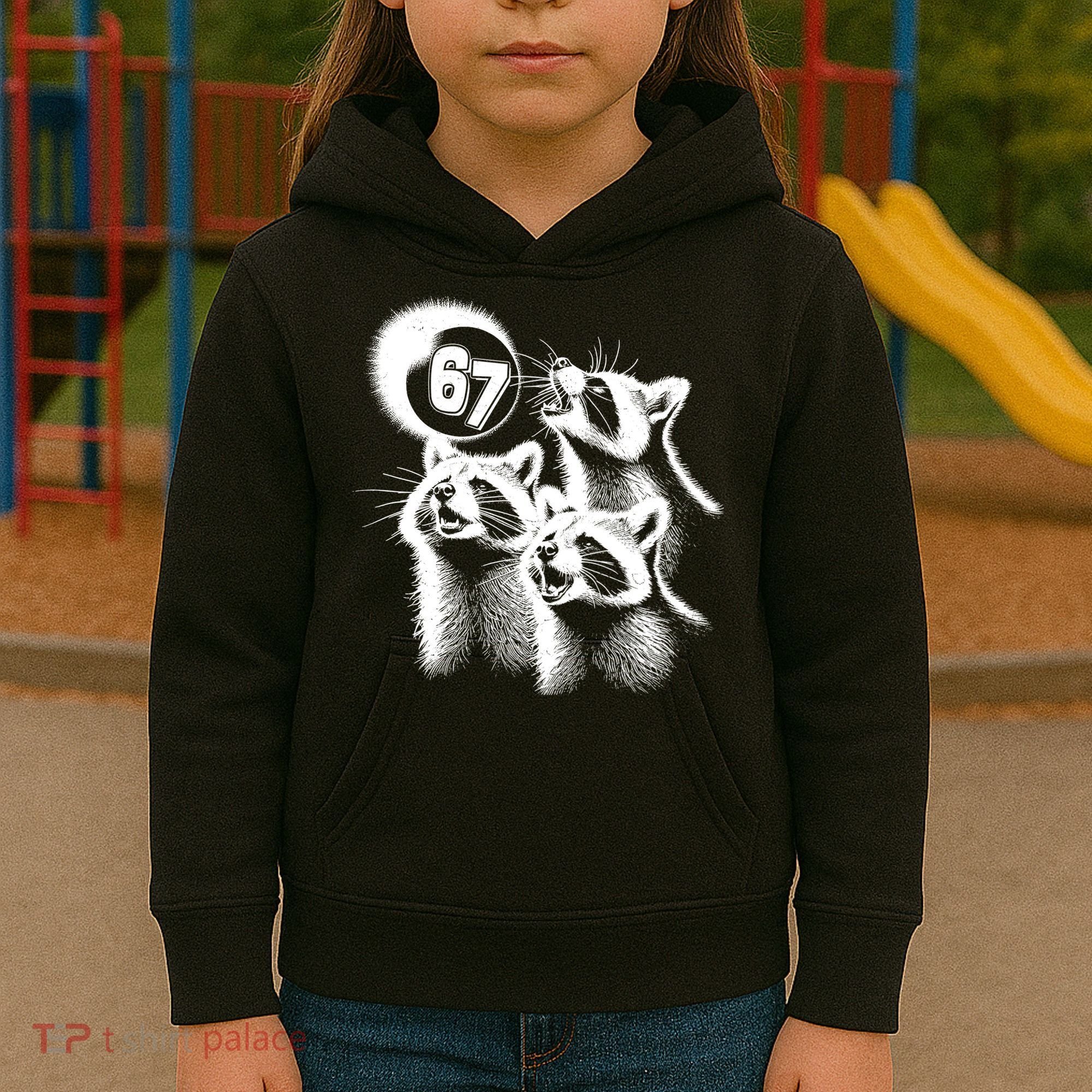 67 Meme Racoon Howling At The Moon 6-7 Kids Hoodie