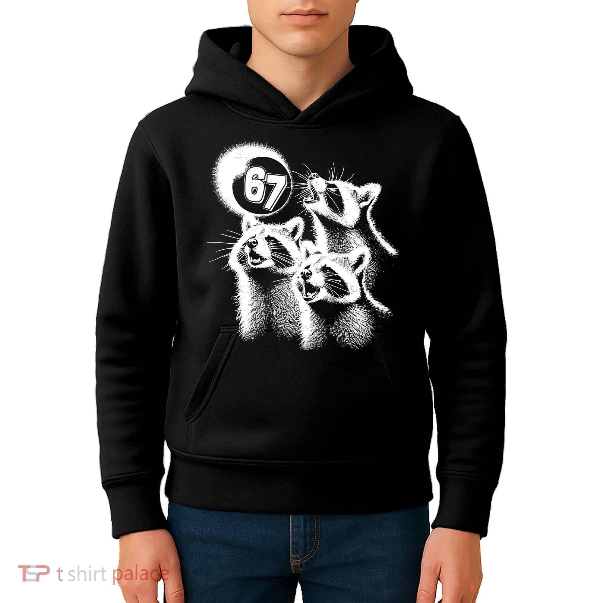 67 Meme Racoon Howling At The Moon 6-7 Kids Hoodie