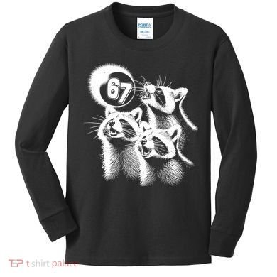 67 Meme Racoon Howling At The Moon 6-7 Kids Long Sleeve Shirt
