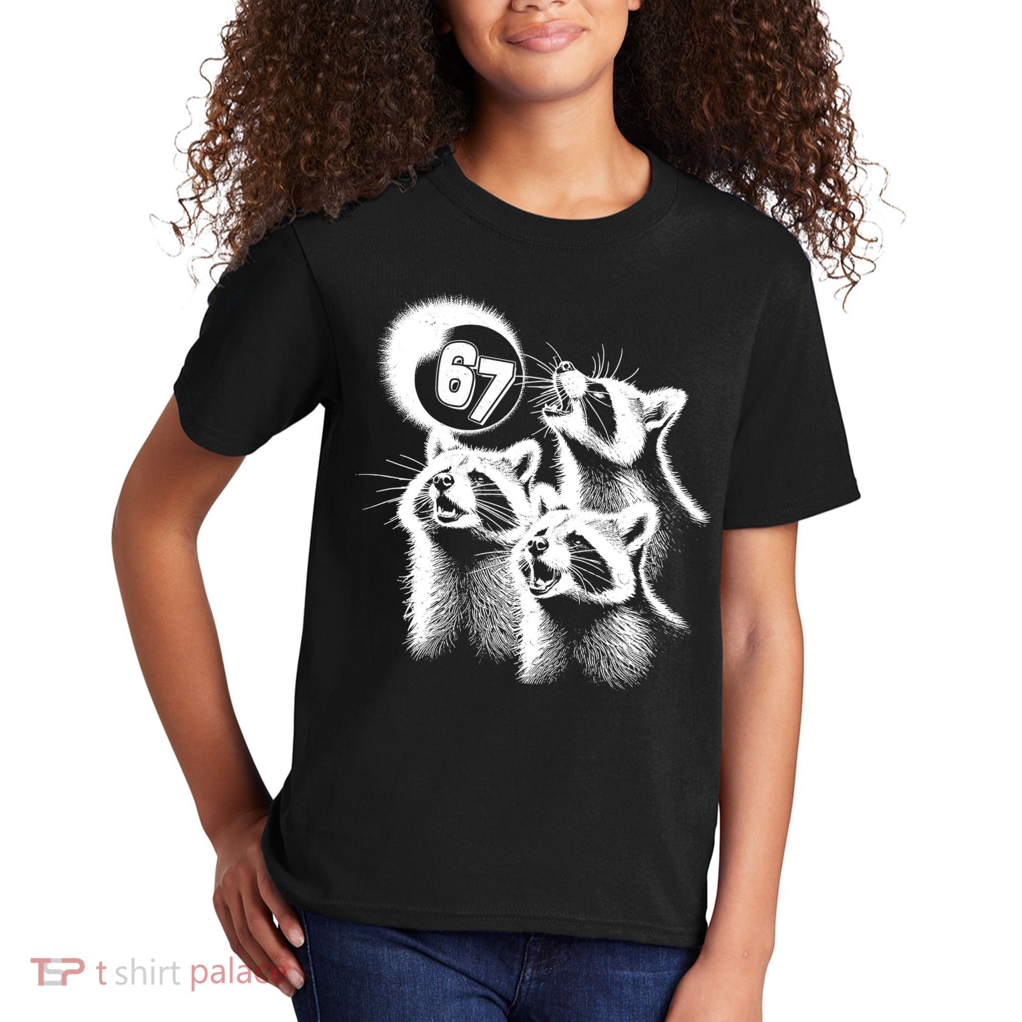 67 Meme Racoon Howling At The Moon 6-7 Kids T-Shirt