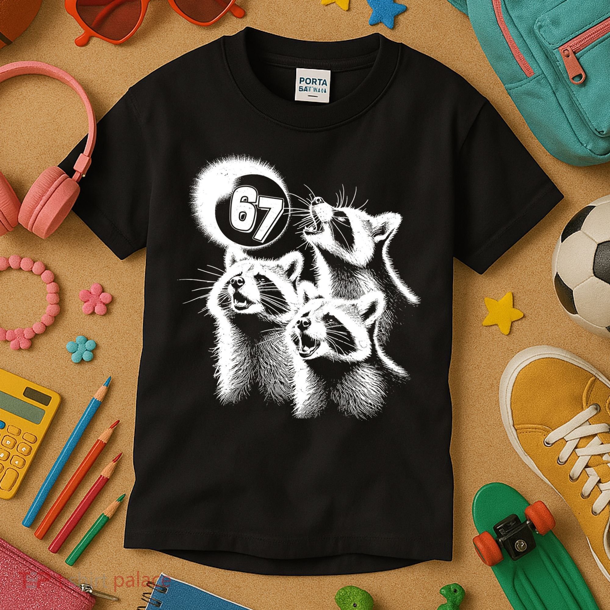 67 Meme Racoon Howling At The Moon 6-7 Kids T-Shirt