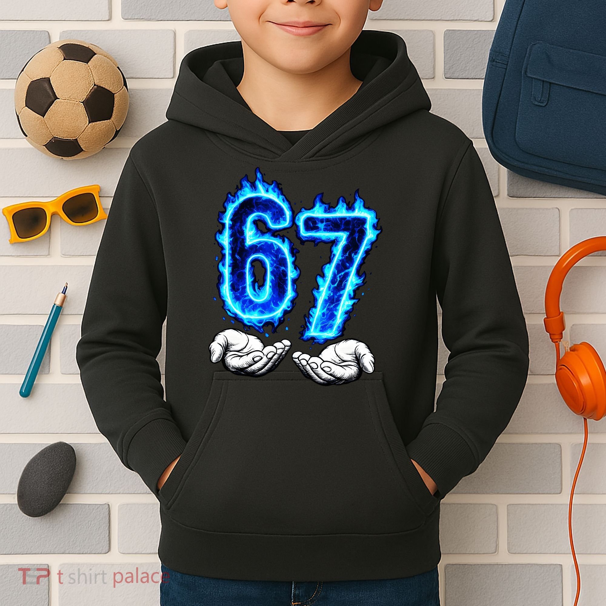 6-7 Meme Six Seven 67 Hands Meme Funny Kids Hoodie