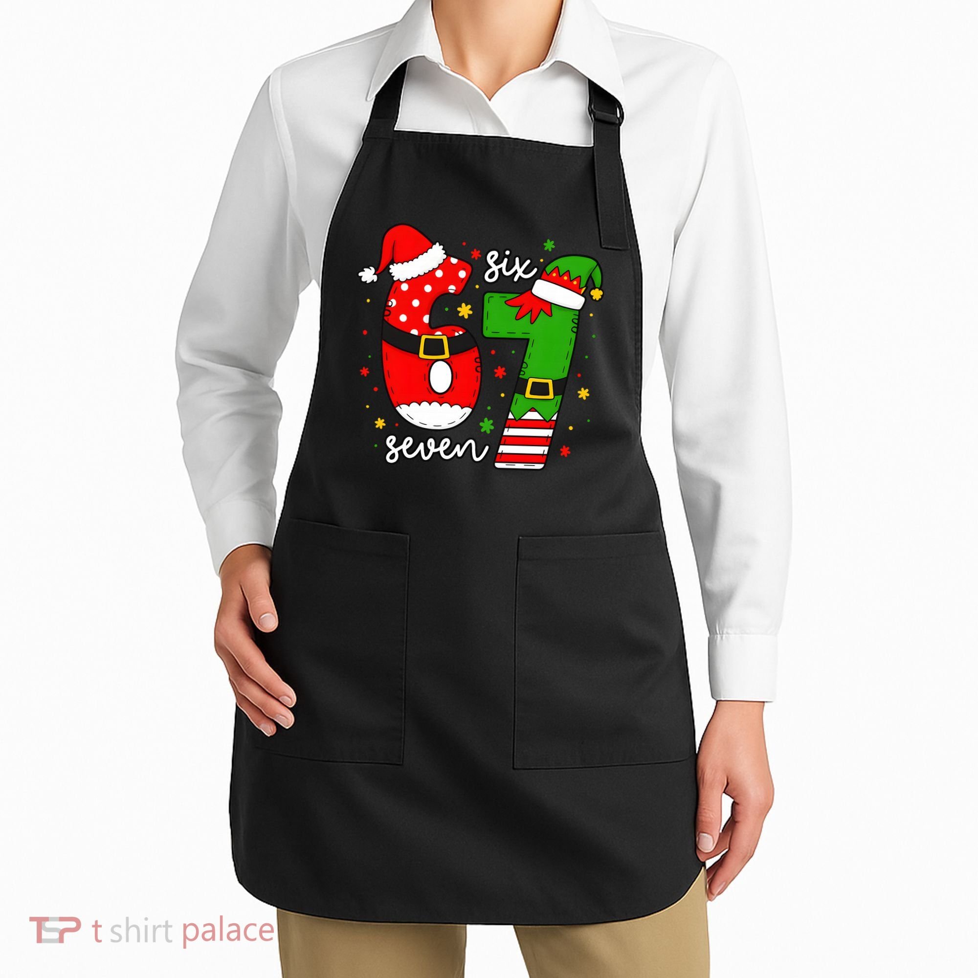 67 Meme Six Seven Christmas Santa Elf Funny Apron