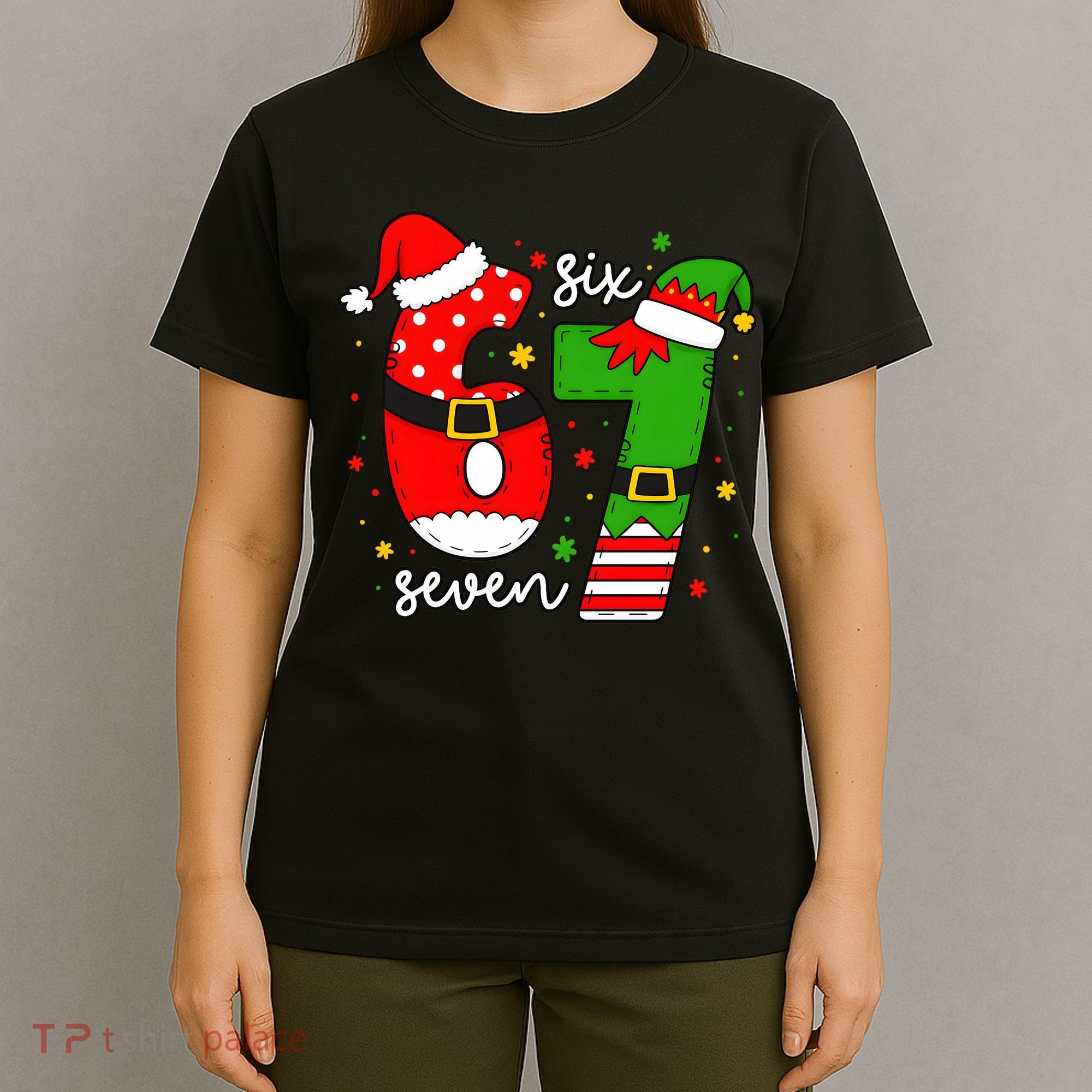 67 Meme Six Seven Christmas Santa Elf Funny T-Shirt