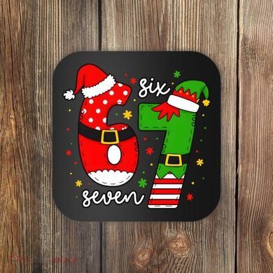 67 Meme Six Seven Christmas Santa Elf Funny Coaster