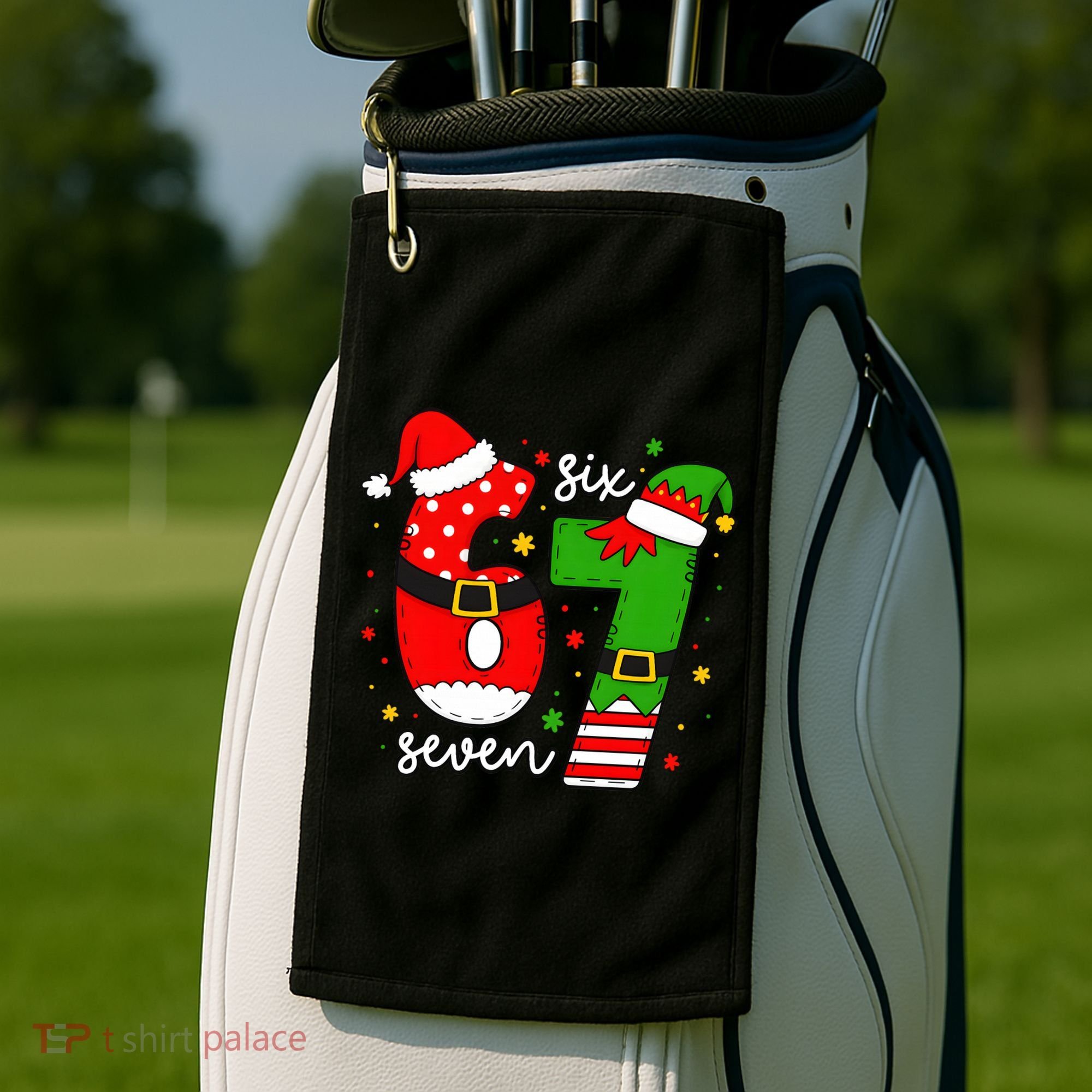 67 Meme Six Seven Christmas Santa Elf Funny Golf Towel