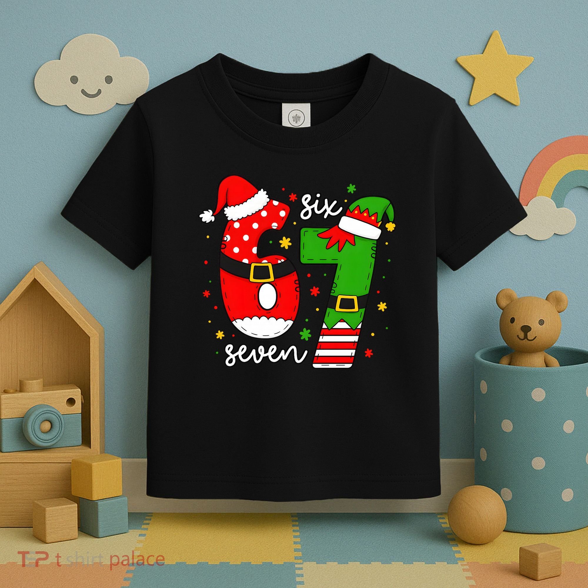 67 Meme Six Seven Christmas Santa Elf Funny Toddler T-Shirt
