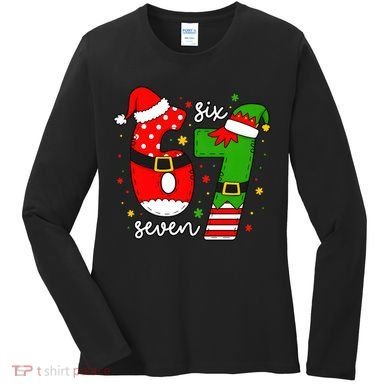 67 Meme Six Seven Christmas Santa Elf Funny Women's Long Sleeve Shirt