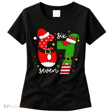67 Meme Six Seven Christmas Santa Elf Funny Women's T-Shirt