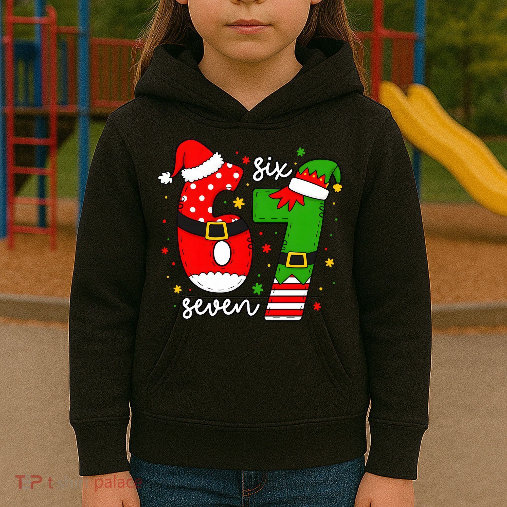 67 Meme Six Seven Christmas Santa Elf Funny Kids Hoodie